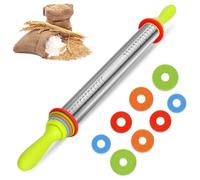 Mattarello in acciaio inox - 61 cm - Mattarello in acciaio inox con distanziatore per spessore impasto, mattarello con manico, rullo regolabile, accessorio per la cottura per pizza, pasta pasticceria