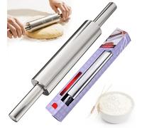 Mattarello in acciaio inox, mattarello in acciaio inox con manico, antiaderente in metallo, 43 cm, accessorio da forno Rolling Pin per pizza, impasto, biscotti, pasticceria, fondente, pasta per pasta