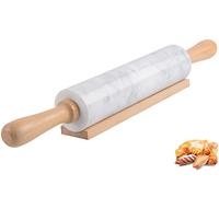 Mattarello in marmo con base in legno con manico spesso per la cottura, 47 cm, rullo lucido di alta qualità per pasta di pizza, fondente, crosta, superficie antiaderente facile da pulire (bianco)