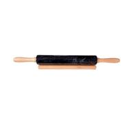 Mattarello in Marmo Nero con Base in Legno Italian White Marble Rolling Pin 45cm