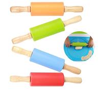 Mattarello in Silicone, 4 Pcs Mattarello Piccolo, Mattarello con Manici in Legno, Mattarello Cucina Antiaderente per Cottura Pasta Sfoglia, Pizza, Pasticceria, Adatto a Bambini e Adulti