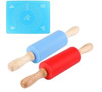 Mattarello in Silicone, Mattarelli Antiaderenti Cucina con Anelli di Spessore Regolabili e Tappetino in Silicone, Accessori da Forno per Rulli per Fondente, Pizza, Torte 3 Pezzi