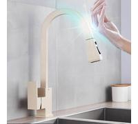 Matte Black Pull out Sensor Kitchen Faucet Sensitive Touch Control Faucet 360 ° Rotatble Hot Cold Mixer Tap Booster Faucet,Beige DOT Sensor