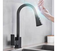 Matte Black Pull out Sensor Kitchen Faucet Sensitive Touch Control Faucet 360 ° Rotatble Hot Cold Mixer Tap Booster Faucet,Black Sensor