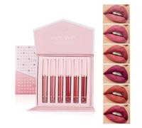 Matte Lipstick liquido Set 6 colori nebbia rossetti lunghi impermeabili bicchieri non aderenti guanti intensi pigmenti, senza crudeltà rossetto liquido Vegan Set per il trucco delle donne(A)