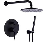 Matte Nero da in Ottone Rotondo per Bagno Combinato con Pioggia montata a Parete, Set Doccia di Lusso (8 Pollici)