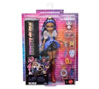 Monster High - Rebecca Steam, bambola con camicetta blu e shorts neri, amico pinguino domestico Captain Penny e 7 accessori alla moda inclusi, occhiali da pilota e borsetta, 4+ anni, JMB81