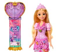 Mattel Disney Princess - Rapunzel Jewel Reveal, bambola alla moda ispirata al film con 9 accessori a sorpresa, anello indossabile e portagioie a forma di cuore inclusi, 3+ anni, JLK28