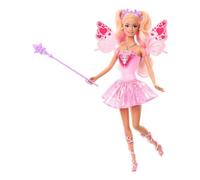 Barbie - Fata con bacchetta stellata, bambola a tema fantasy con capelli bondi,
