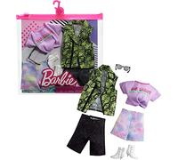 Mattel - Barbie and Ken Fashion 2-Pack, Purple No Limit Shirt, Tie Die Shorts and Green & Black Vest and Jean Shorts