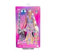 Barbie - Bambola Fun & Fancy, con lunghissimi capelli biondi ed extension, abito metalizzato color argento, 2 look e accessori inclusi, giocattolo per bambini, 3+ anni, JCT72