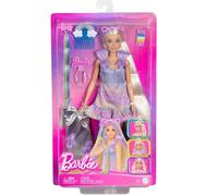 Barbie - Bambola Fun & Fancy, con lunghissimi capelli biondi ed extension, abito metalizzato color argento, 2 look e accessori inclusi, giocattolo per bambini, 3+ anni, JCT72