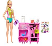 Barbie - barbie biologa marina, bambola bionda e playset con laboratorio mobile e trolley, 10+ accessori, giocattolo per bambini, 3+ anni, hmh26