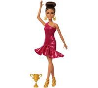 Barbie - Ballerina da Sala, Bambola dai Capelli castani con Abito Rosso con Volant, Scarpe da Ballo e Accessorio Trofeo Incluso, Giocattolo per Bambini, 3+ Anni, JFR09