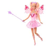 Barbie - Fata con bacchetta stellata, bambola a tema fantasy con capelli bondi,