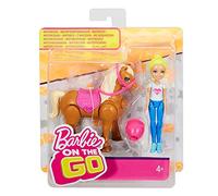 Mattel Barbie fhv63, Barbie On The Go, bambola (bionda) e mini pony, color marrone chiaro con sellino di colore rosa, Modelli/Colori Assortiti, 1 Pezzo