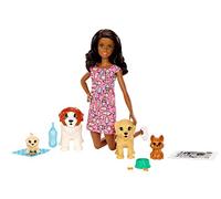 Mattel - Barbie Guarderia per Cani, Bambola Morena con Animali (FXH09)