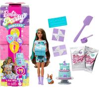 Mattel Barbie Party Unboxed bambola di compleanno + set sorpresa cane Corgi
