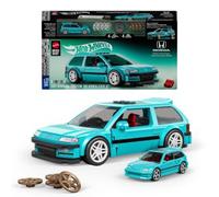 Mattel brick shop hot wheels - custom '90 honda civic ef, set costruzione 248 pezzi con adesivi e dettagli realistici