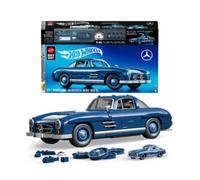 Mattel brick shop hot wheels - mercedes-benz 300 sl serie premium, set da costruire con 1600 pezzi, parti in metallo, modellino e adesivi inclusi