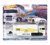 Mattel -Camion di trasporto Hot Wheels Team Transport LB-Silhouette GT Nissan 35GT-RR Ver.2 Flipsider, colore bianco n. 56