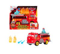 Mattel cars - sfreccia e soccorri red e guido pompieri, set con camion dei pompieri, 2 bersagli a forma di fiamma e 2 proiettili ad acqua