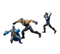 Mattel DC Premier - Batman e Nightwing Contro Bane, Set da 3 Action Figures dei Due Supereroi Contro Il supercriminale del Mondo DC, bastoni e Guanti sovradimensionati Inclusi, JMD66