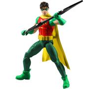 Mattel DC Premier Robin, Action Figure da 16,5 cm, Serie 1, design dettagliato da supereroe, 22 punti di articolazione, mantello in tessuto, supporto per armi e accessori, JMD96