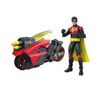 Mattel DC Premier Action figure di Robin da circa 16,5 cm con motocicletta e lancio di proiettili, include decorazioni esclusive e la Batlink Robin Cycle, JMD51