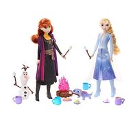Mattel Disney Frozen - Set Avventure nella Foresta, playset con 2 bambole Elsa e Anna, 2 amici personaggi e 12 accessori da campeggio inclusi, giocattolo per bambini, 3+ anni, HPD52