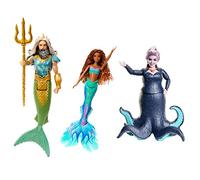 Mattel Disney La Sirenetta - Set di 3 bambole Ariel, Re Tritone e Ursula, ciascun personaggio con abiti caratteristici e accessori rimovibili, giocattolo per bambini, 3+ anni, HND28