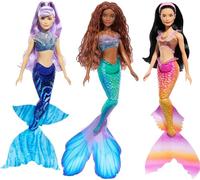 Mattel Disney La Sirenetta - Set Sorelle di Ariel, include 3 bambole Karina, Mala e Ariel, ogni sirena ha top rimovibile e coda con soffice pinna glitterata, giocattolo per bambini, 3+anni, HND29
