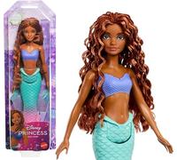 Mattel Disney Princess Ariel - Bambola sirena con pinna morbida e capelli naturali, snodata e da collezione, ispirata al film live action