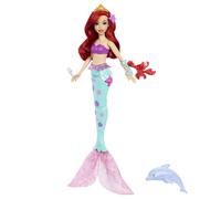 Mattel Disney Princess Ariel che nuota sirena bambola alla moda con delfino, figura di Sebastian e 4 accessori, giocattolo dell'acqua Ocean Friends