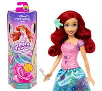 Mattel Disney Princess - Ariel Spin & Reveal, set con bambola e 11 sorprese da scoprire, 5 accessori e 5 adesivi inclusi, look ispirato al film Disney, giocattolo per bambini, 3+ anni, HTV88