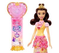 Mattel Disney Princess Belle bambola Sorprese e Accessori | 8 sorprese tra cui scatola a cuore, anello per bambini e 9 accessori, bambola ispirata a La Bella e la Bestia, JHL51