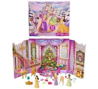 Mattel Disney Princess Calendario dell'Avvento con 24 giorni di sorprese, tra cui 3 mini bambole, 3 amici, 6 abiti e 16 accessori ispirati ai film, JFG79