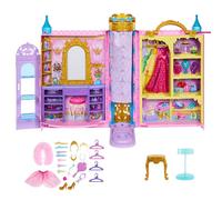 Mattel Disney Princess - Guardaroba da Favola, playset armadio apribile fino a 60cm con 2 abiti e 25 accessori, specchiera, camerino e passerella inclusi, giocattolo per bambini, 3+ anni, HXC20