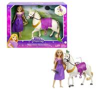 Mattel Disney Princess - Rapunzel e Maximus, con Pascal, spazzola e accessori da equitazione, ispirati al film Disney, Giocattolo per Bambini 3+ Anni, HLW23