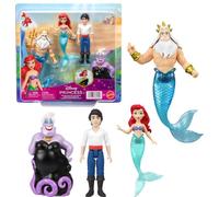 Mattel Disney Princess, Confezione da 4 mini bambole con la Sirenetta Ariel, il Principe Eric, Ursula e Re Tritone, con accessorio tridente, ispirata al film, JHG84