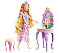 Mattel Disney Princess - Specchiera di Rapunzel, set con bambola Rapunzel con abito viola, l'amico Pascal, specchiera e 10+ accessori inclusi, giocattolo per bambini, 3+ anni, HLX28