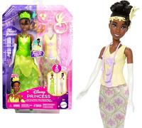 Mattel Disney Princess Toys, bambola Tiana alla moda con 2 look, 9 accessori, 2 corpi a scatto e 2 gonne, storie 2 in 1 ispirate al film Disney