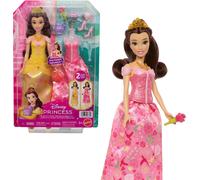 Mattel Disney Princess Toys, modepop Belle met 2 stijlen, 9 accessoires, 2 drukk