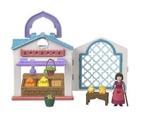 Mattel Disney Wish - Mercato di Dahlia di Rosas, playset portatile con 1 bambola Dahlia, 1 personaggio Star e 9 accessori, set da viaggio ispirato al film, giocattolo per bambini, 3+ anni, HRH74