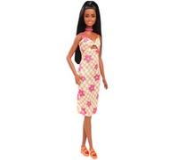Mattel Fashionista Puppe im rosa-orangenen Karokleid HYT91