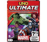 Mattel Games Gioco di carte UNO Ultimate Marvel con 4 mazzi personaggi, 4 carte folio collezionabili e regole speciali, 2-4 giocatori, 2a edizione