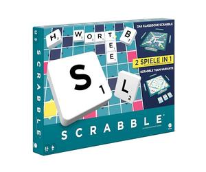 Mattel Games Scrabble 2 in 1, Versione: Tedesco, HWD45 | Due modalità di gioco: classico e insieme, 56 carte bersaglio per imparare le basi dello scarabeo, dai 8 anni in su, HWD45