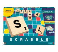 Mattel Games - Scrabble in legno, versione in italiano del gioco da tavolo con le parole, doppia modalità di gioco girando il tabellone e tessere in legno, 8+ anni, JLJ56