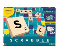 Mattel Games - Scrabble in legno, versione in italiano del gioco da tavolo con le parole, doppia modalità di gioco girando il tabellone e tessere in legno, 8+ anni, JLJ56