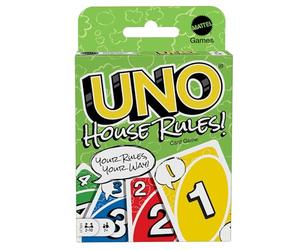 Mattel Games UNO House Rules, Gioco di Carte, 2-10 giocatori, 7+ anni | Reinventa le regole con le carte "Aggiungi una Regola" e "Cambio Gioco", per bambini, ragazzi e famiglie, HRL31